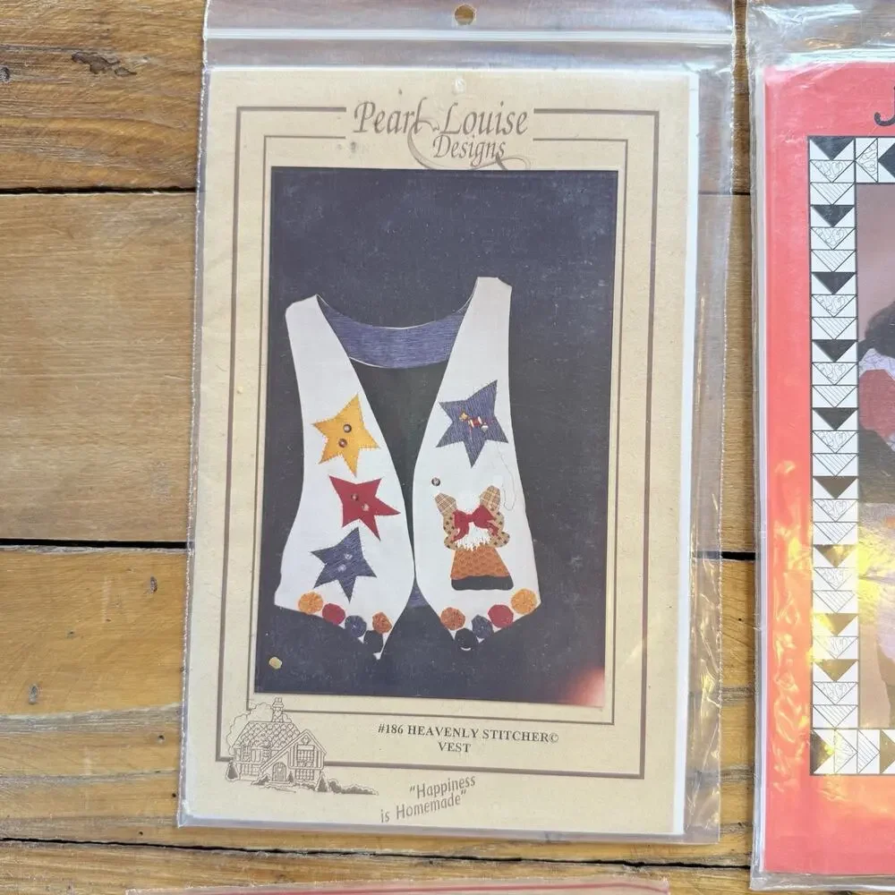 Vintage Quilt Sewing Patterns Lot Vest Jacket Applique Country Craft 90s 6 Pc